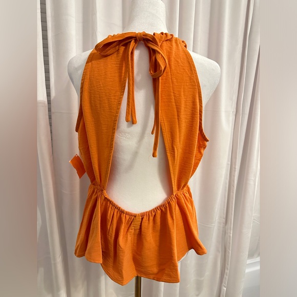 Orange Peplum Adjustable Open Back Blouse Size Large - Picture 2 of 3